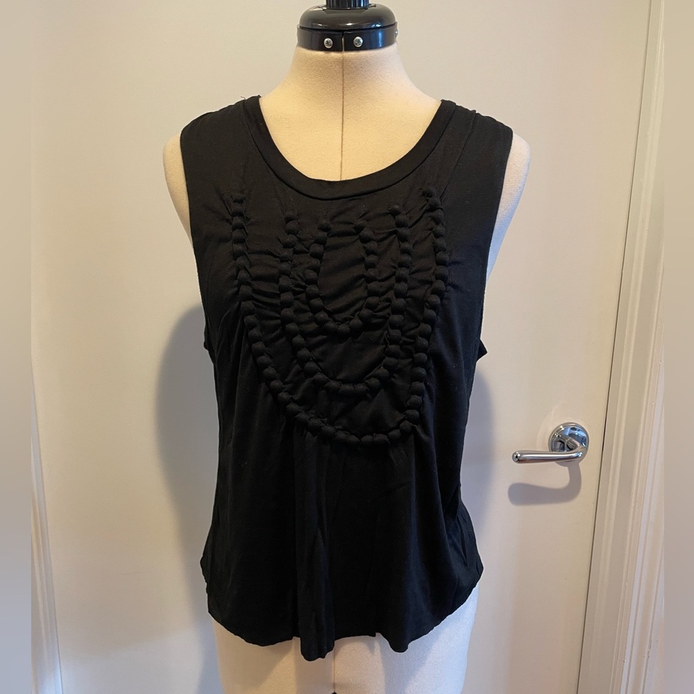 All Dressed Up Black tank top with built in cloth beaded necklace design Sz L